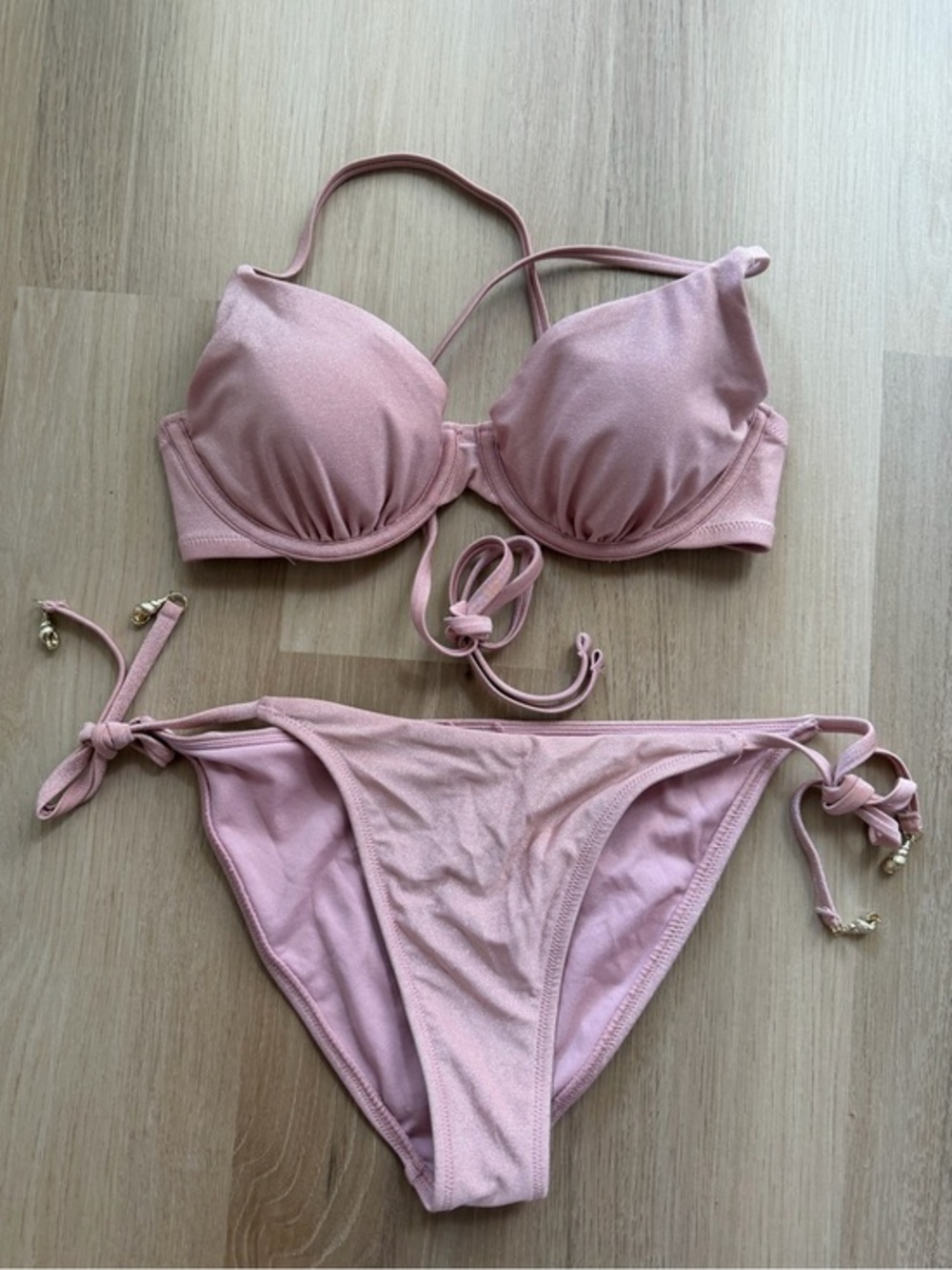 Shade & Shore Shimmer Pink Underwire Bikini Set Size Small